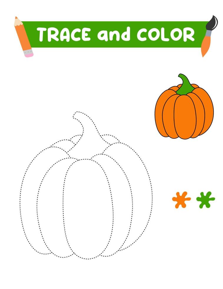 livro para colorir com uma abóbora. abóbora laranja. educação e entretenimento para crianças pré-escolares. Trace e colora. vetor