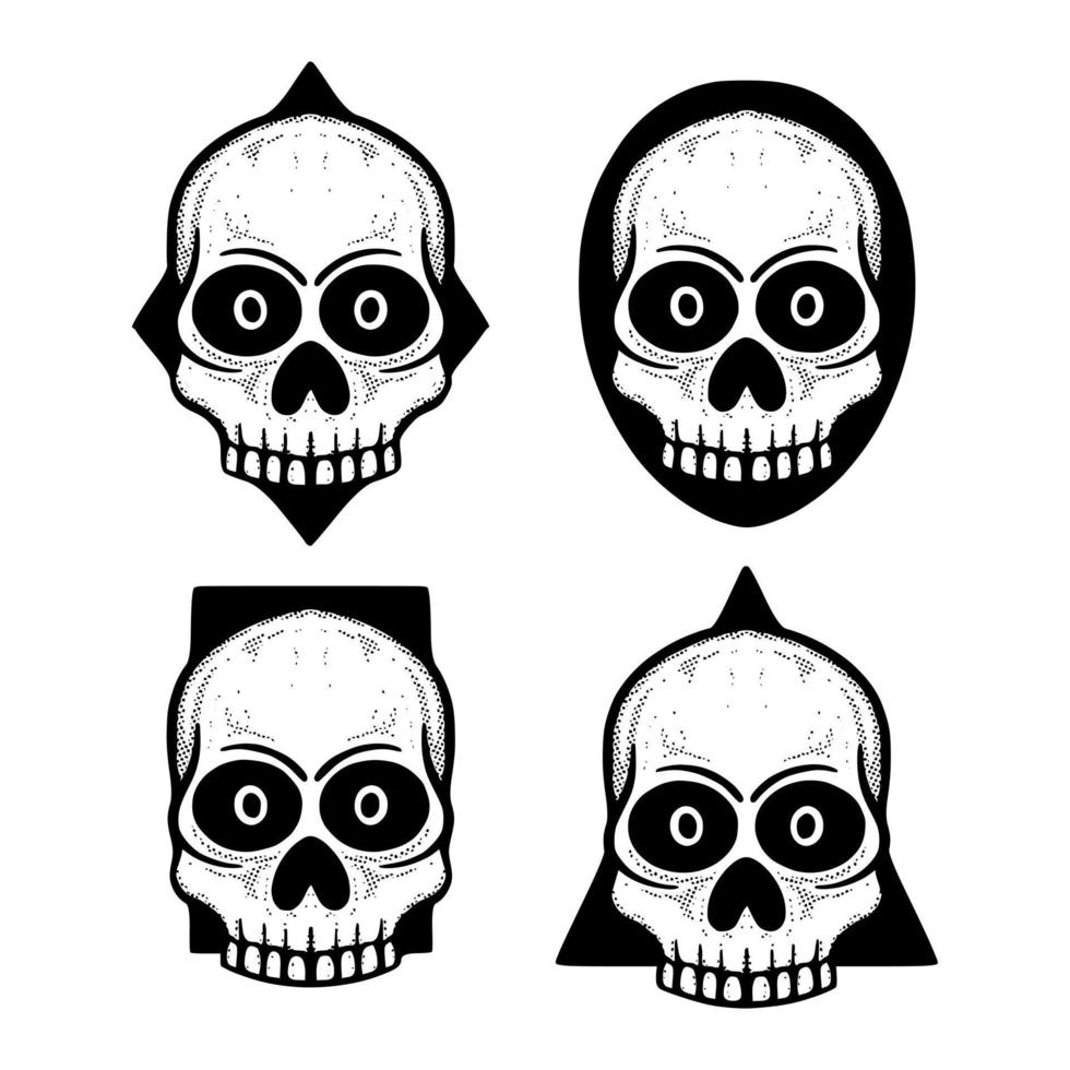 conjunto de coleção ilustração de crânio esboço de doodle desenhado à mão para tatuagem, adesivos, logotipo, etc vetor