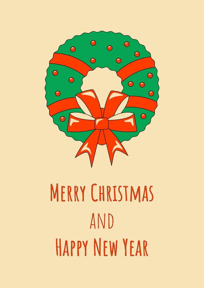 guirlanda de natal com laço vermelho feliz natal e feliz ano novo cartão ou plano de fundo em estilo retro vetor