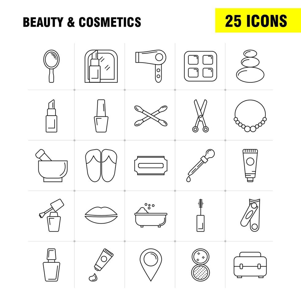 ícone de linha de beleza e cosméticos para impressão na web e kit uxui móvel, como colar de joias, lábios presentes, boca cosmética, beleza, roupas, pacote de pictograma, vetor