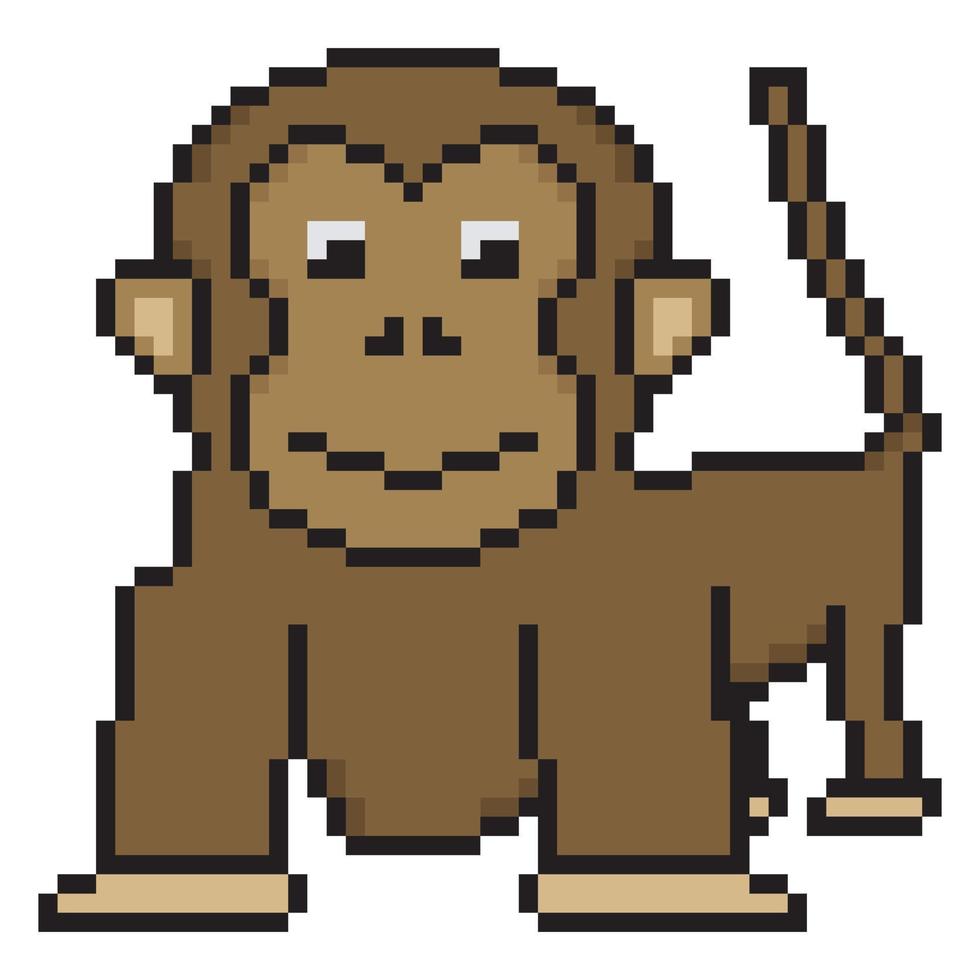 arte de pixel de desenho animado de macaco fofo em fundo branco vetor