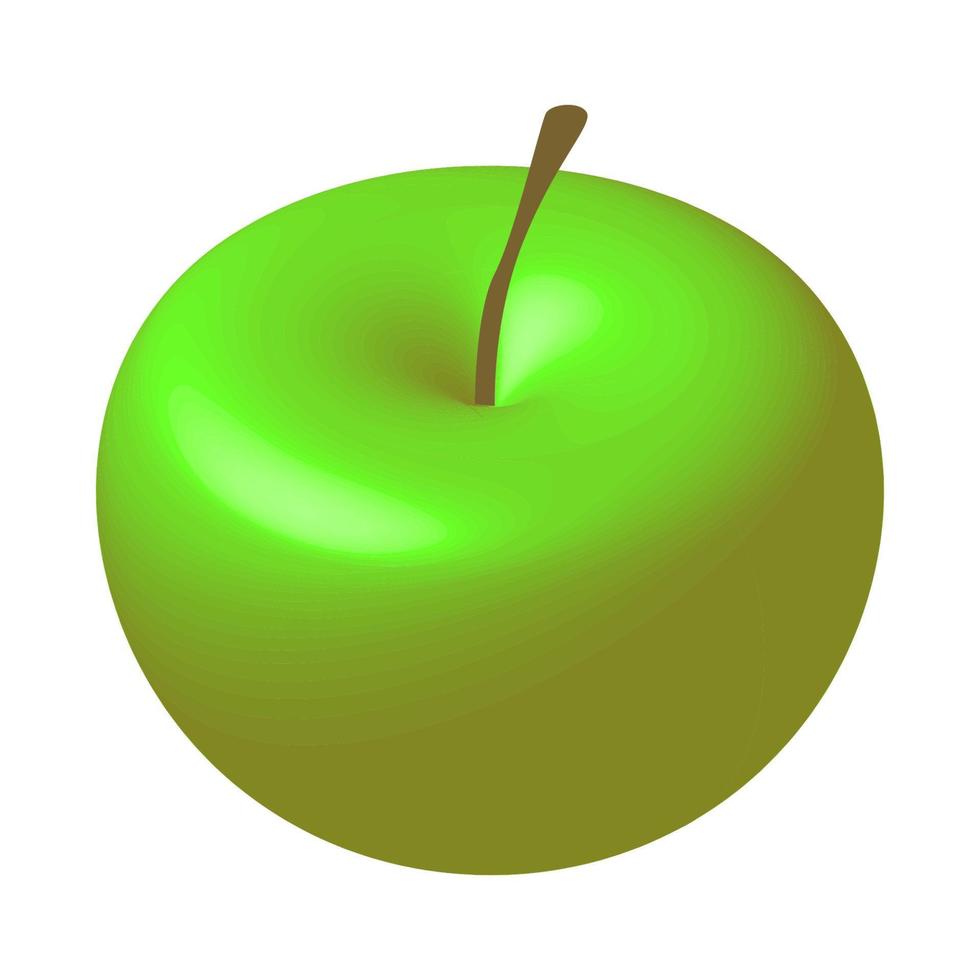 maçã verde 3d isométrica com uma haste. fruta madura. vetor eps10.