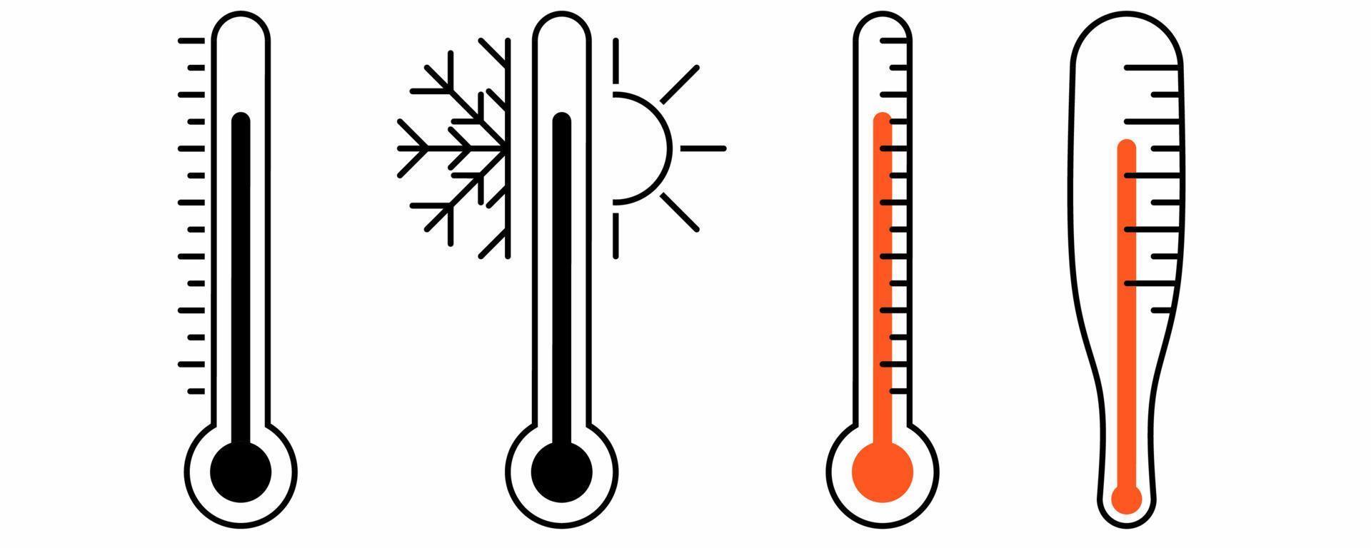 ícone de termômetro de contorno definido com estilo diferente isolado no fundo branco vetor