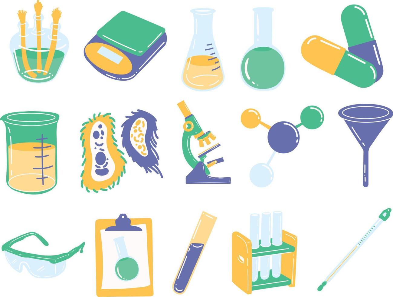 conjunto de ilustração de equipamentos de laboratório de ciências divertido vetor