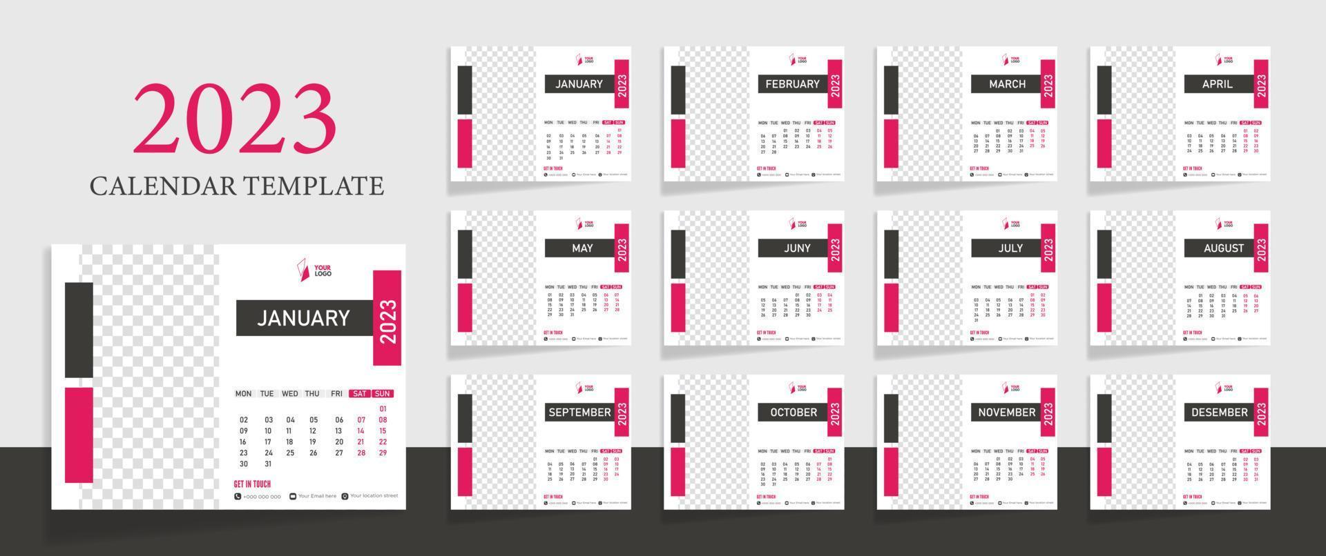 calendário de mesa minimalista 2023 modelo de negócios ilustração vetorial vetor