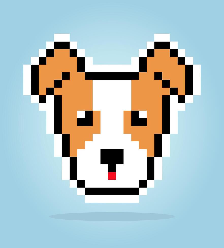 Pixel de 8 bits do cão jack russell. cabeça de animal para jogos de ativos em ilustrações vetoriais. padrão de ponto cruz. vetor