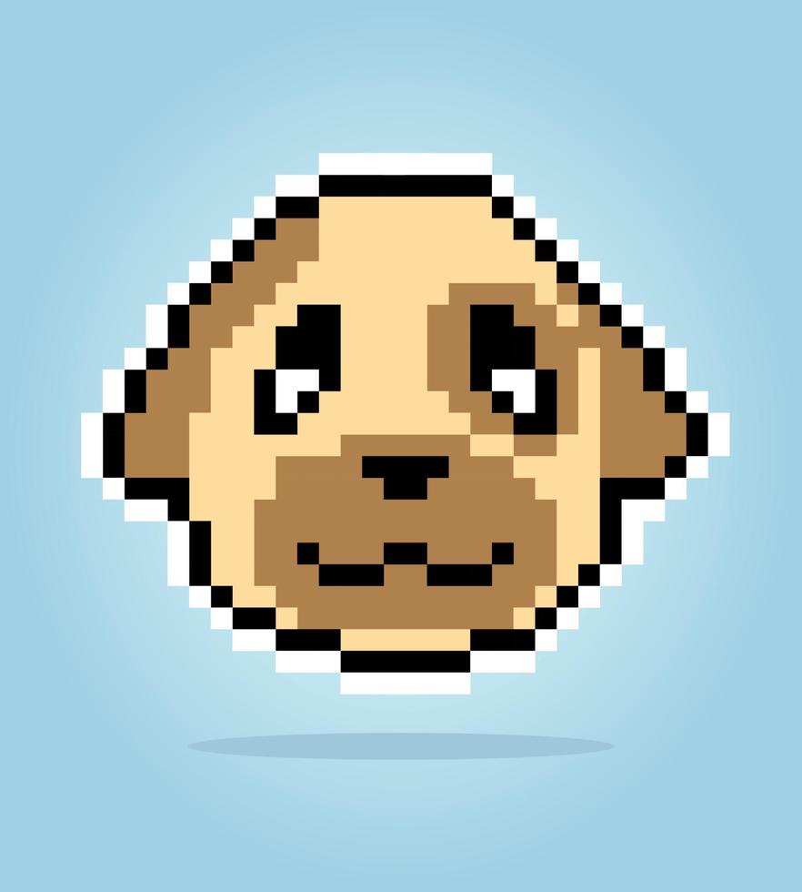 pixel de 8 bits de cachorro. cabeça de animal para jogos de ativos em ilustrações vetoriais. padrão de ponto cruz. vetor