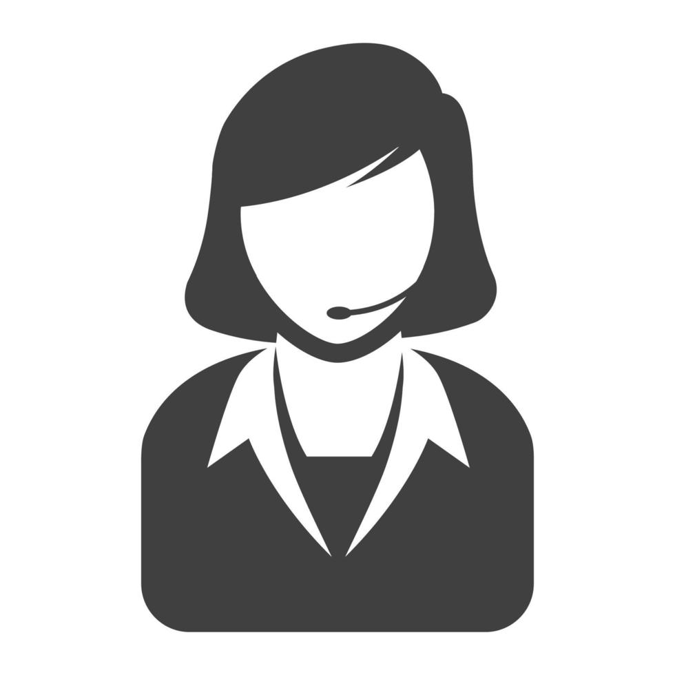 recepcionista feminina ícone preto e branco vetor