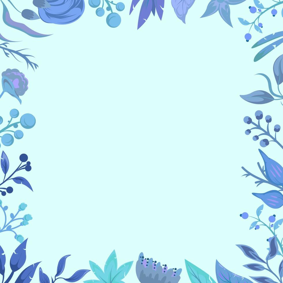 fundo decorativo de inverno com moldura de elemento de planta floral frio azul vetor