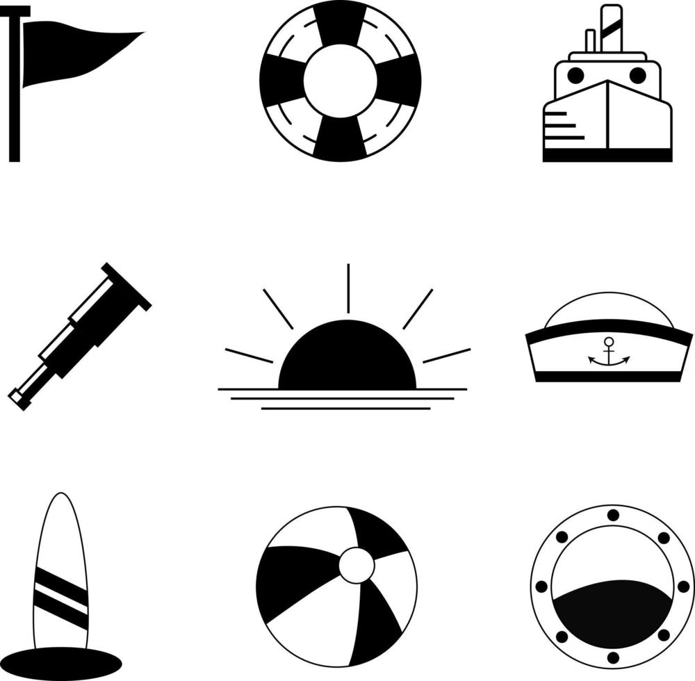 ícones do mar conjunto náutico arte vetorial vetor