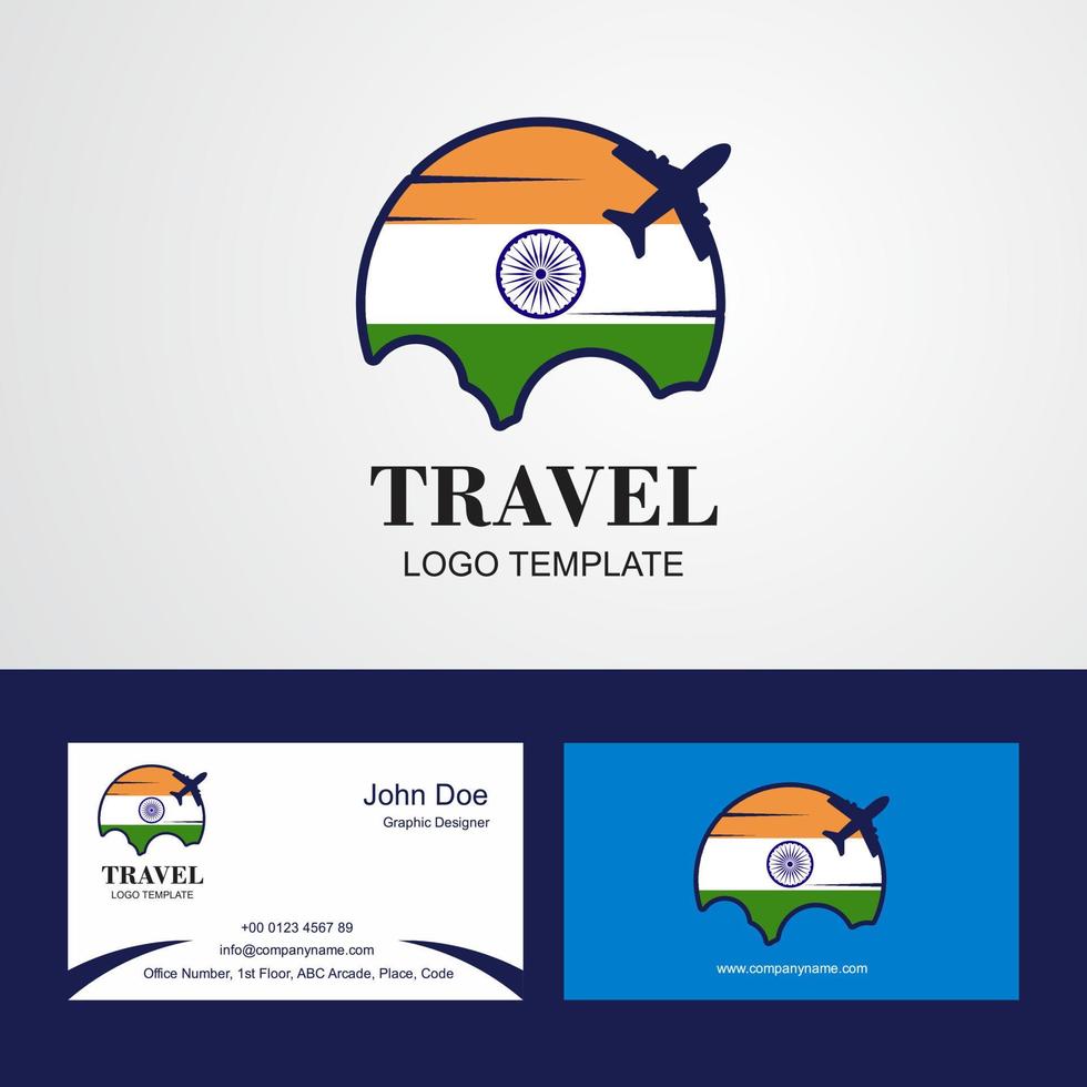 logotipo da bandeira da índia de viagem e design de cartão de visita vetor