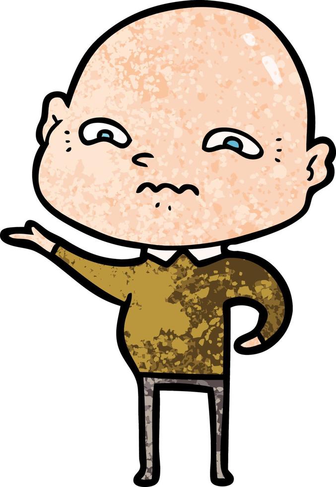 textura grunge retrô cartoon homem careca nervoso vetor