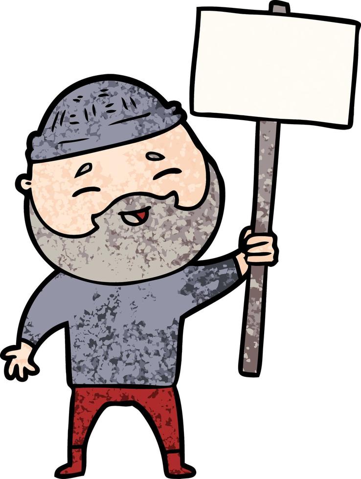 homem de desenho animado de textura grunge retrô com barba rindo vetor