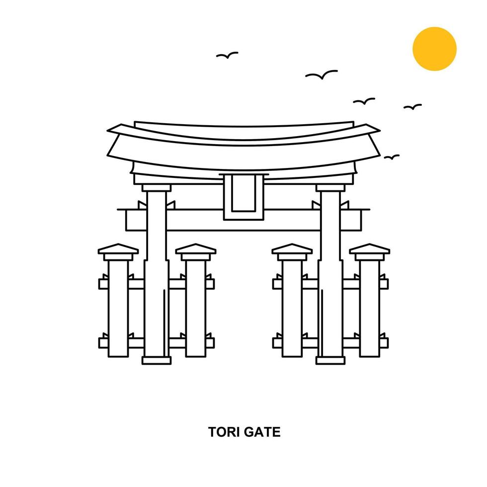 tori gate monumento viagem mundial ilustração natural fundo em estilo de linha vetor