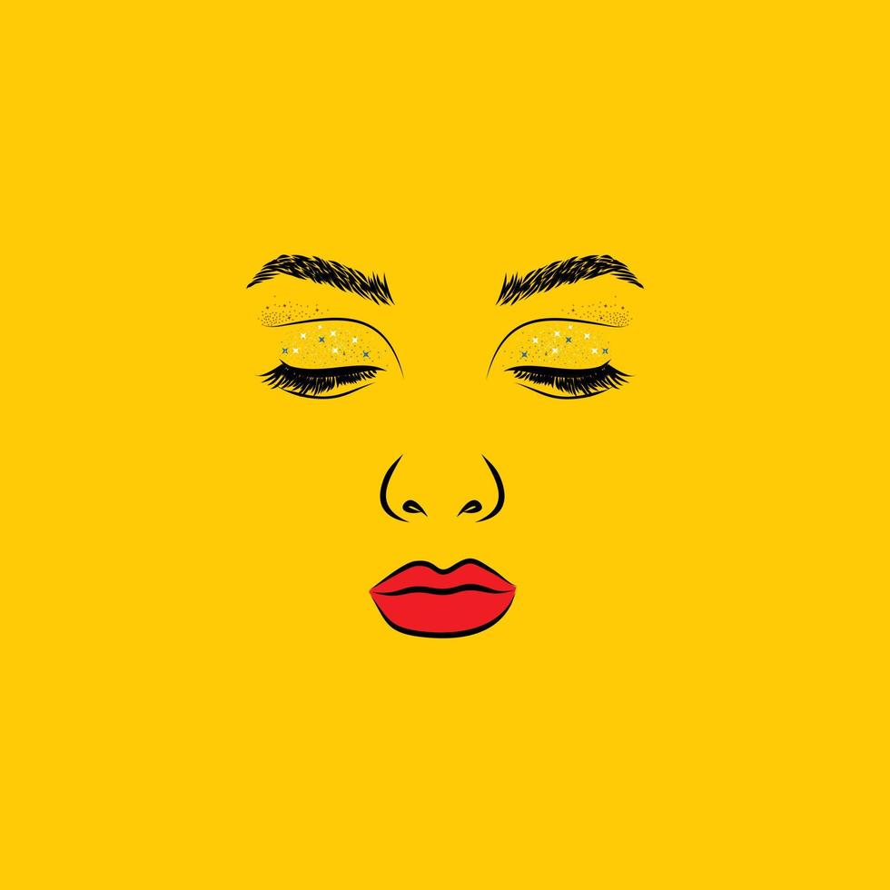 logotipo de salão e spa com garota de beleza relaxa olhos fechados ilustração vetorial de design de logotipo de lábios vermelhos vetor