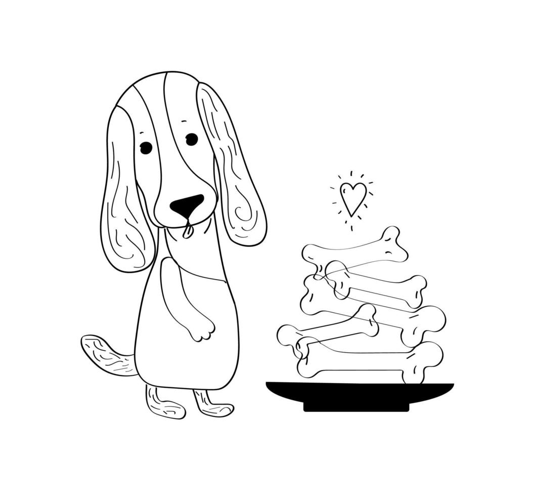 dachshunds bonitos doodle desenhados à mão em fundo branco, cachorro feliz, ilustração vetorial plana para estampas, roupas, embalagens e cartões postais. vetor