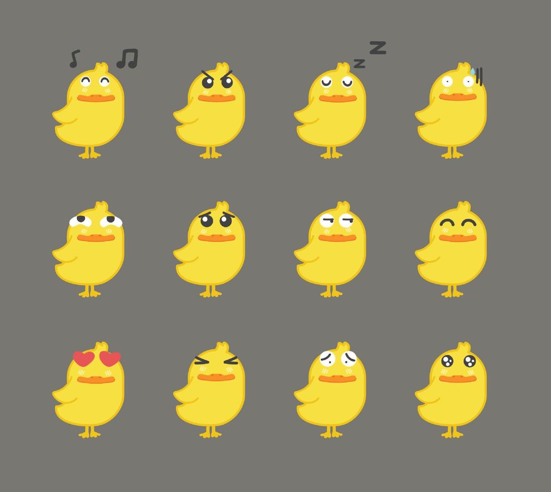 conjunto de emoji de pato dos desenhos animados vetor