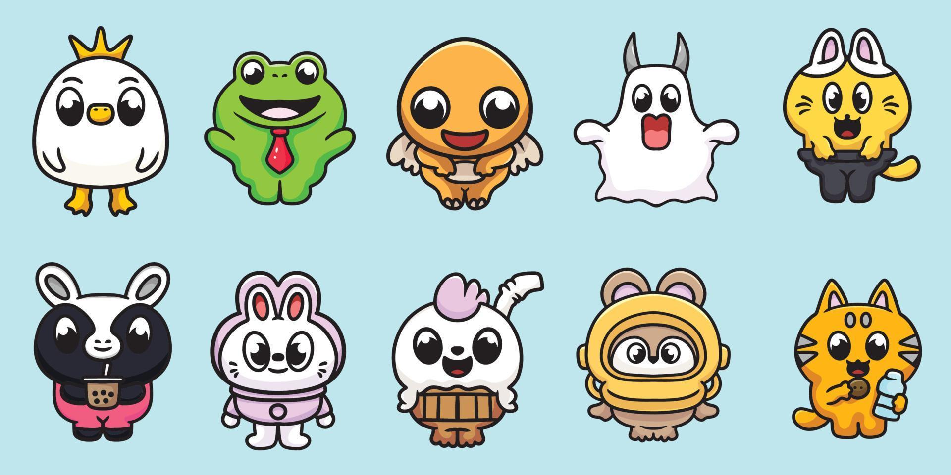 conjunto de vetores de desenho animado de mascote de monstros e animais fofos pacote