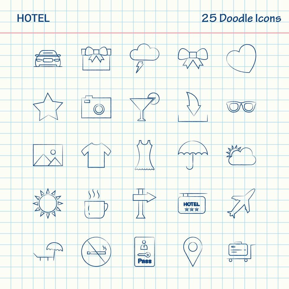 hotel 25 ícones de doodle conjunto de ícones de negócios desenhados à mão vetor