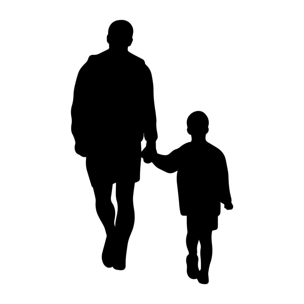 silhueta de pai com filho andando ilustração vetorial vetor