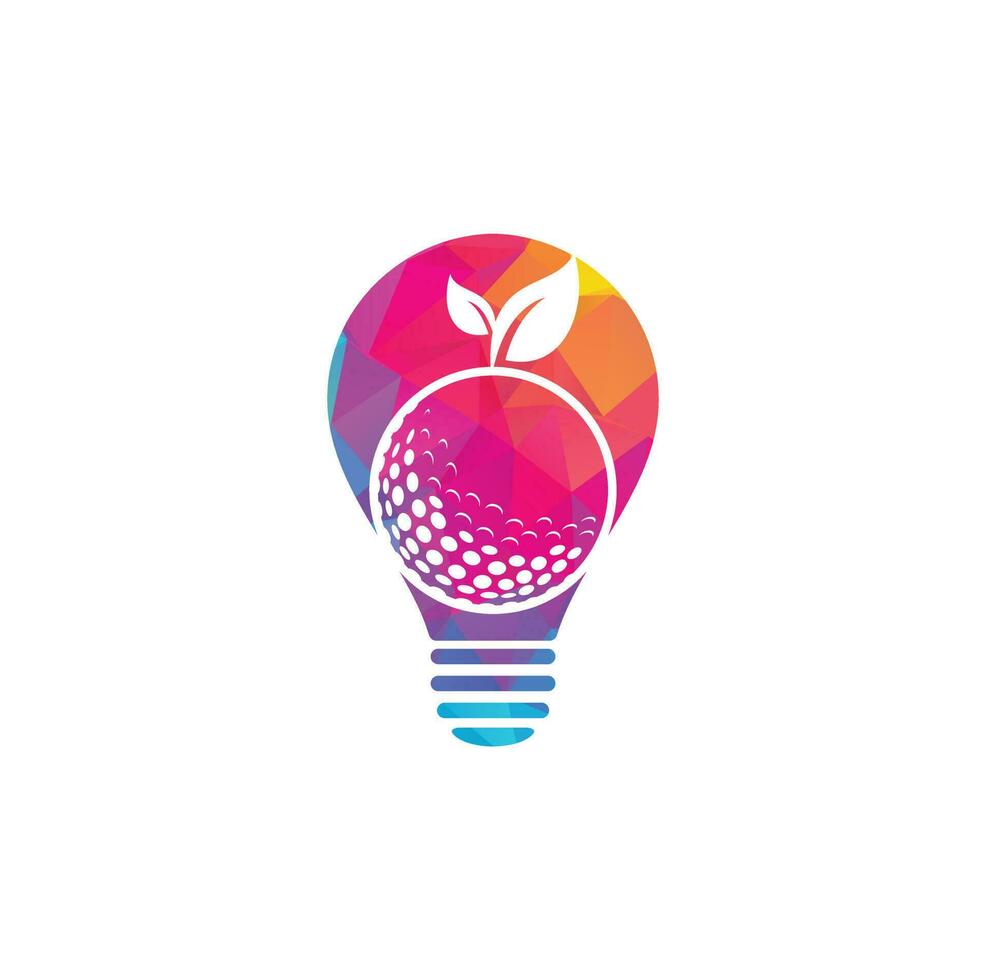 golfe deixa modelo de logotipo de conceito de forma de bulbo. bola de golfe e folhas, bola de golfe e logotipo do esporte vetor