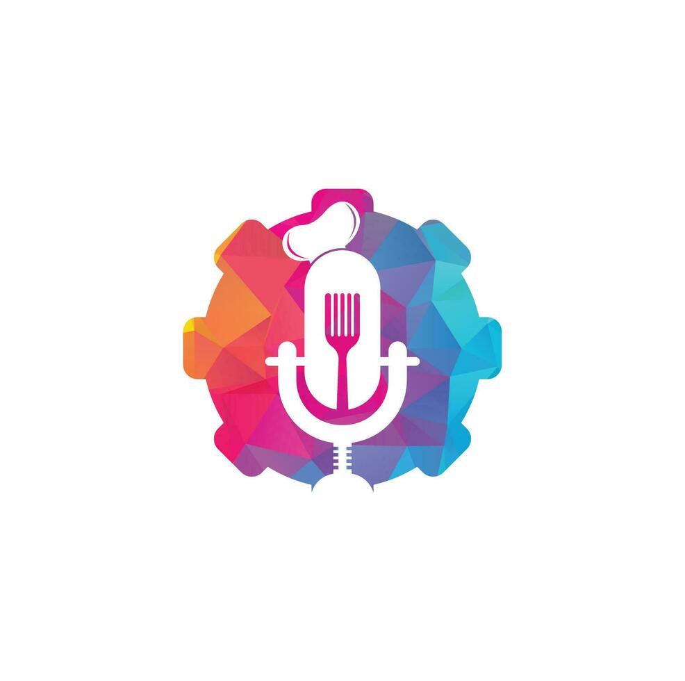 modelo de design de logotipo de conceito de forma de engrenagem de podcast chef. vetor de design de logotipo de educação de chef