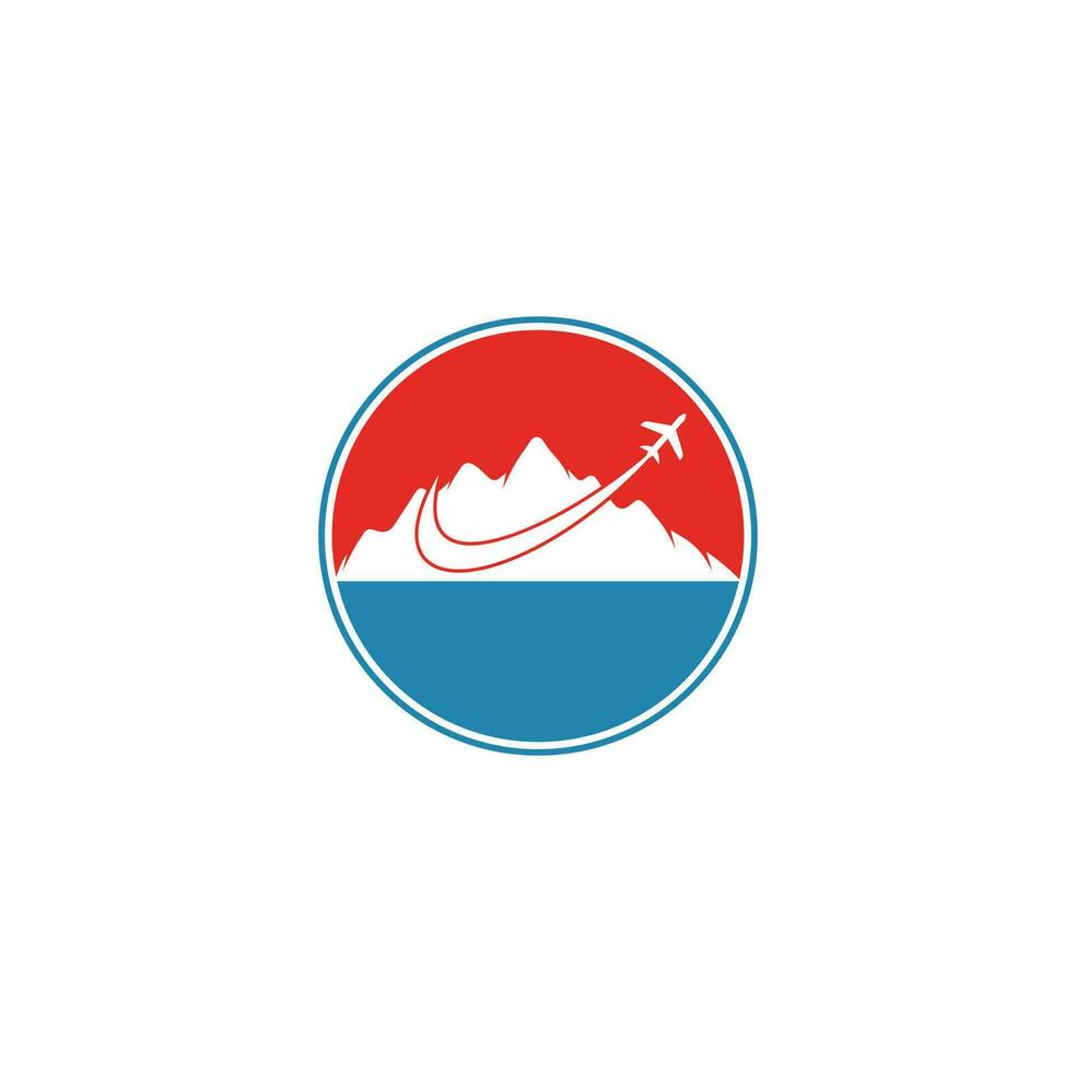 design de logotipo de vetor de avião e montanha. design de logotipo de viagem. avião com logotipo da montanha