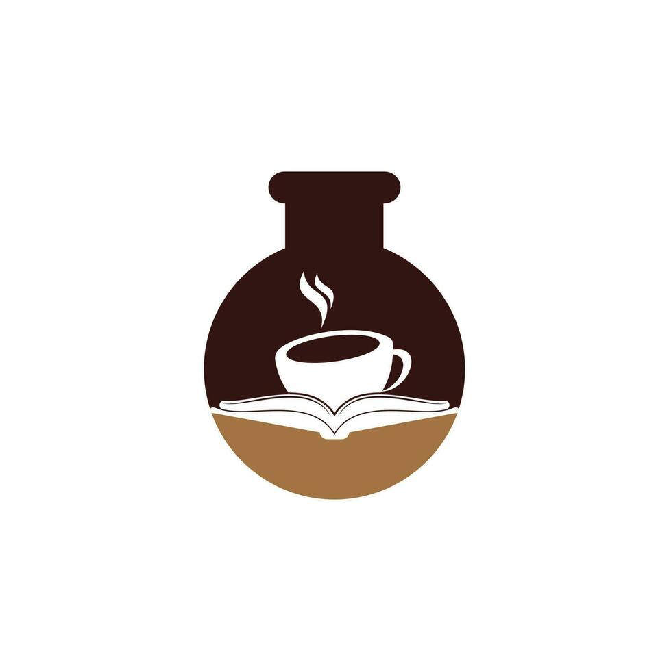 design de logotipo de vetor de conceito de forma de laboratório de livro de café. logotipo icônico da loja de livros de chá.