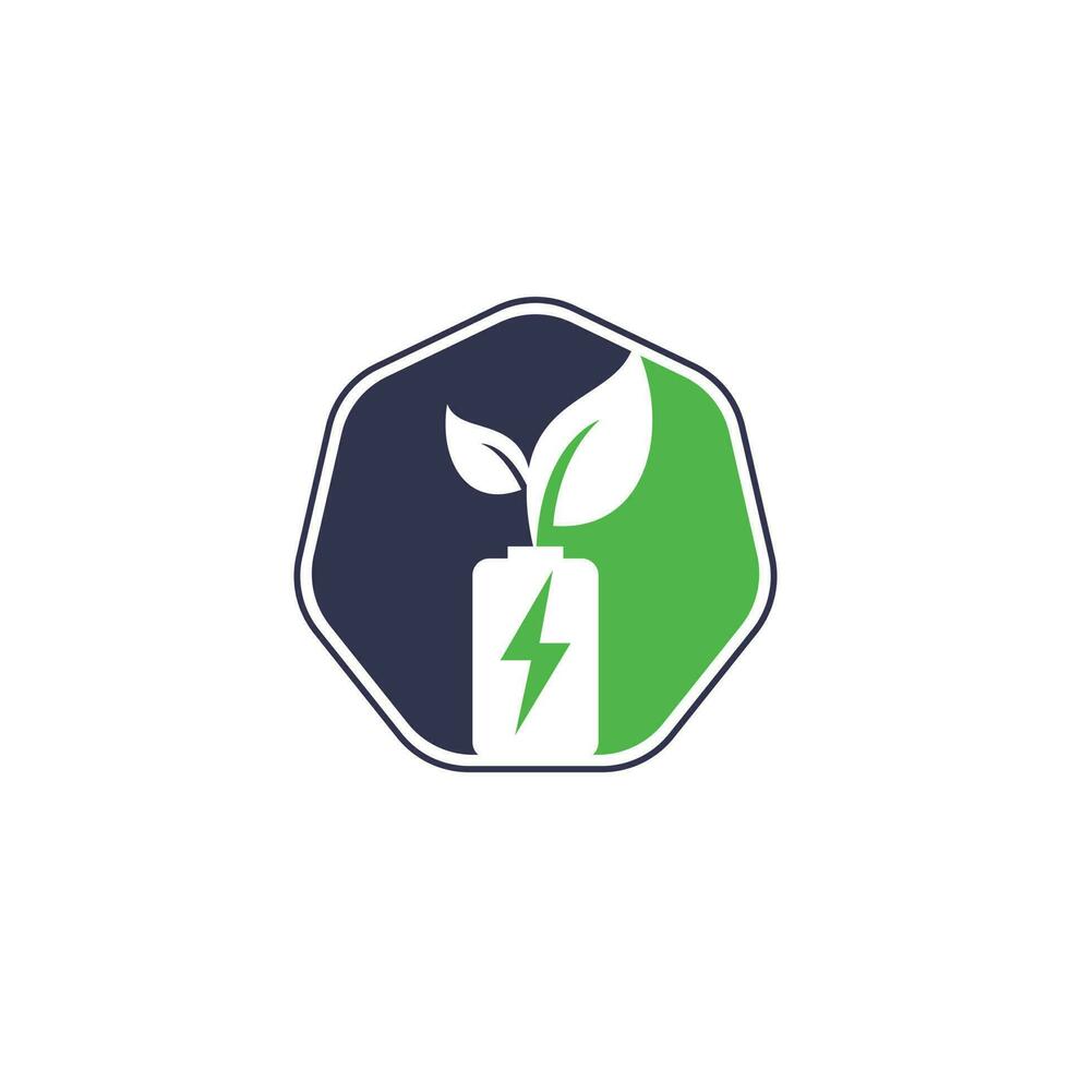 bateria deixa o design do logotipo do vetor. modelo de logotipo de elemento de design de símbolo de energia natural ícone de bateria e folha vetor