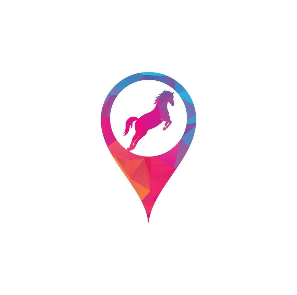 design de logotipo de vetor de forma de pino de mapa de cavalo. ícone de sinal de cavalo.
