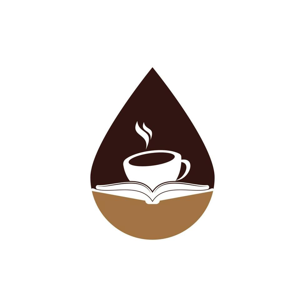 design de logotipo de vetor de conceito de forma de gota de livro de café. logotipo icônico da loja de livros de chá.