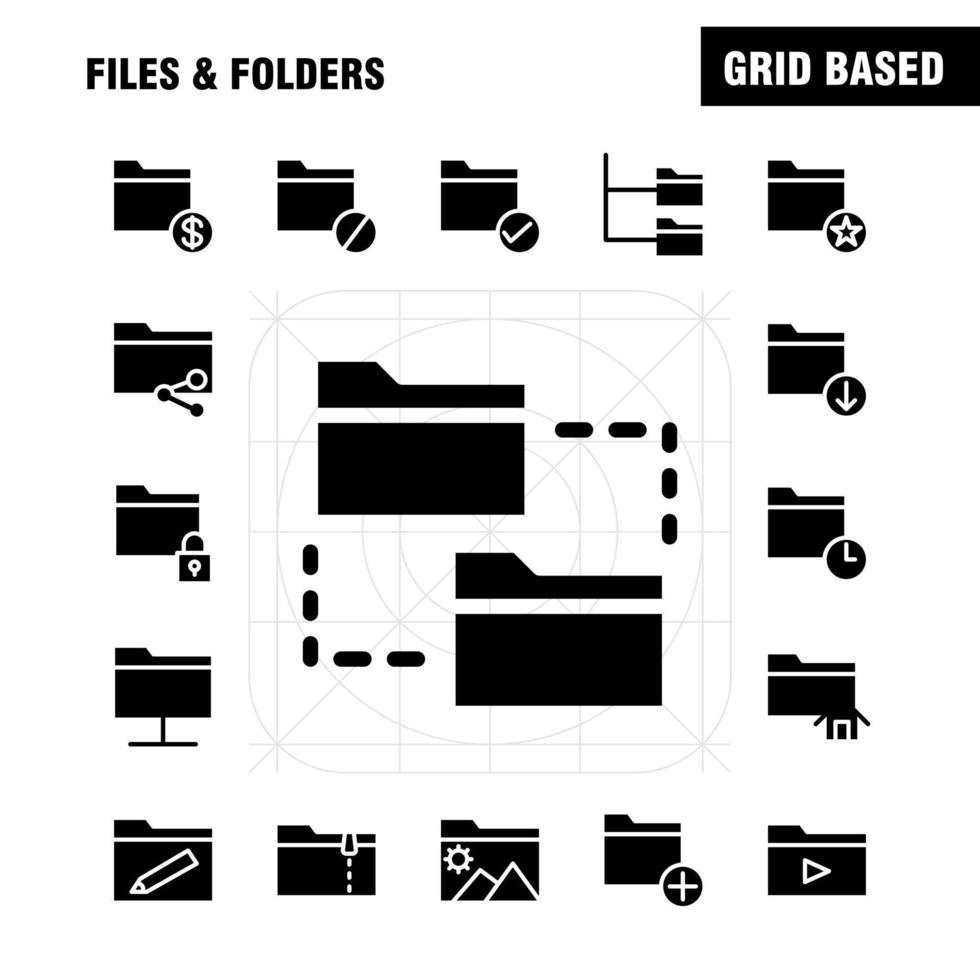arquivos e pastas pacote de ícones de glifo sólido para designers e desenvolvedores ícones de conectar arquivos de rede de pasta editar vetor de gravação de lápis de pasta