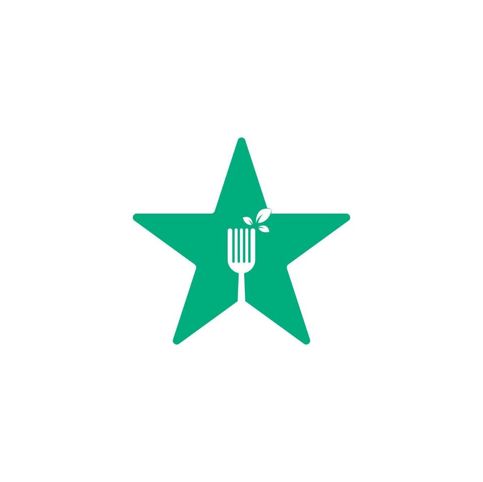 design de logotipo de conceito de forma de estrela de comida saudável. ícone de logotipo de garfo e folha. vetor