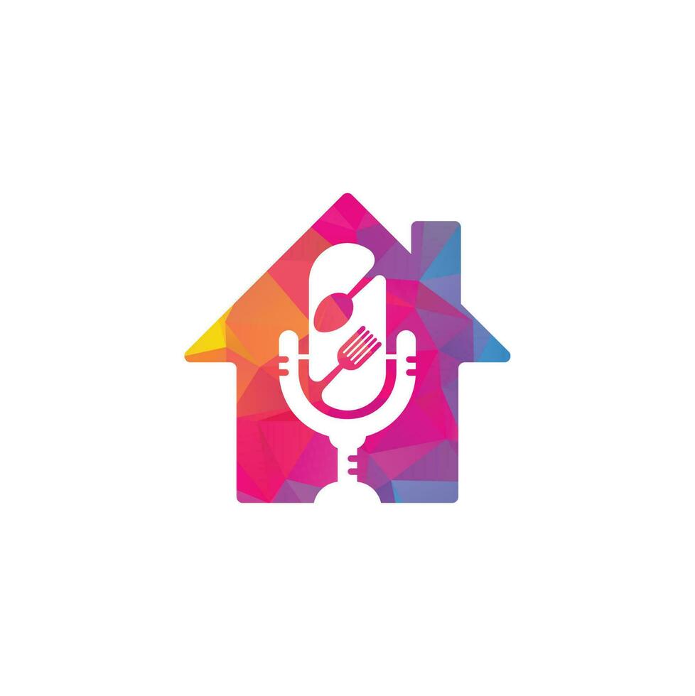 podcast alimento forma casa conceito logotipo ícone projeta vetor. podcast de comida para sinal, mascote ou outro. vetor