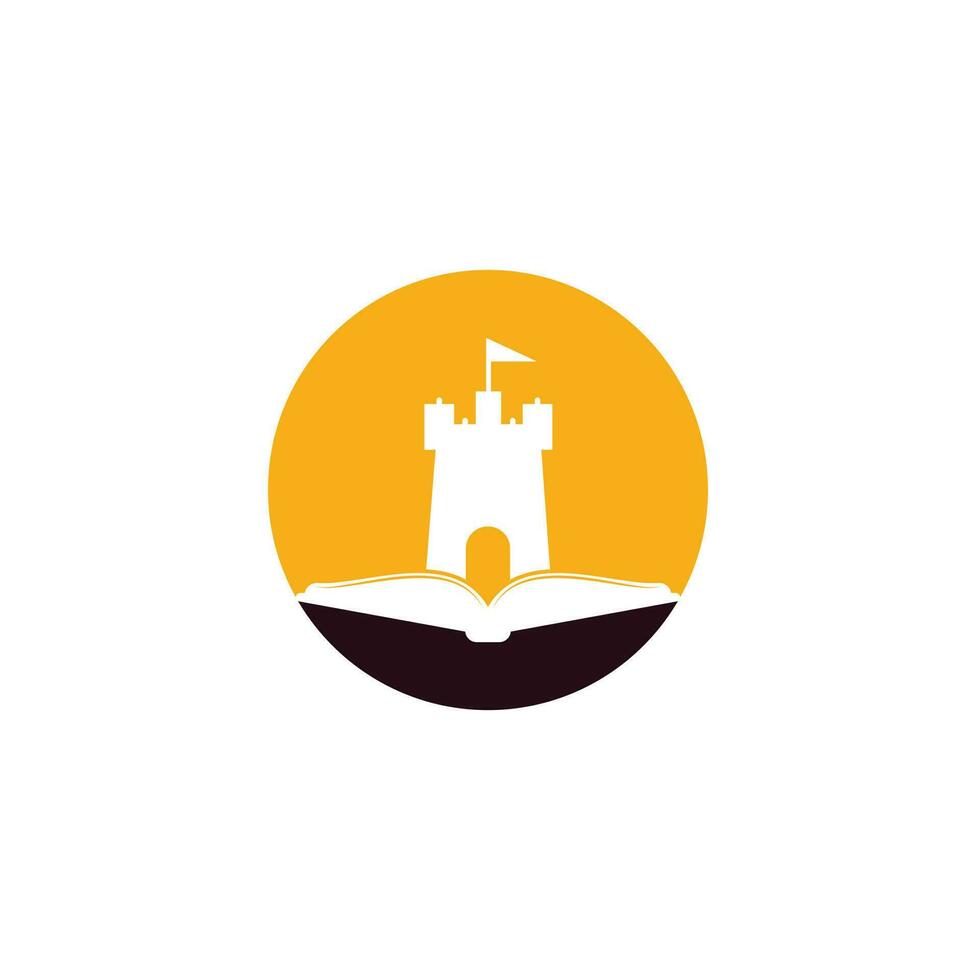 vetor de design de modelo de logotipo de livro de castelo. combinação de logotipo de livro e castelo. torre e símbolo ou ícone do mercado.