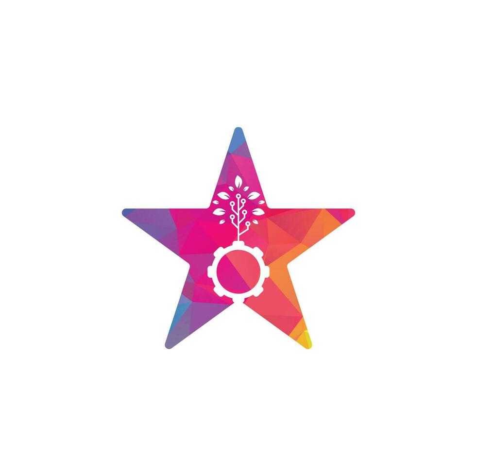 design de logotipo de vetor de conceito de forma de estrela de folha de engrenagem. energia eco verde, tecnologia e indústria.