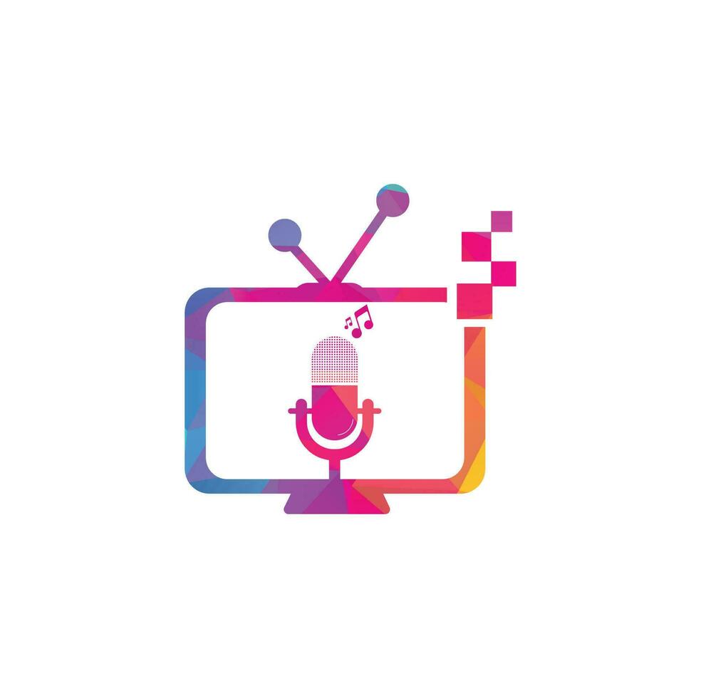 design de logotipo de vetor de podcast de tv. ícone de podcast de televisão. conceito de logotipo de podcast de vídeo digital.