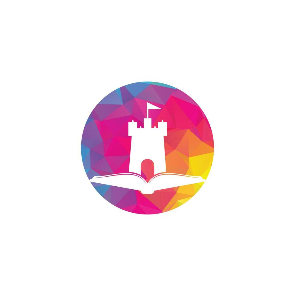 vetor de design de modelo de logotipo de livro de castelo. combinação de logotipo de livro e castelo. torre e símbolo ou ícone do mercado.