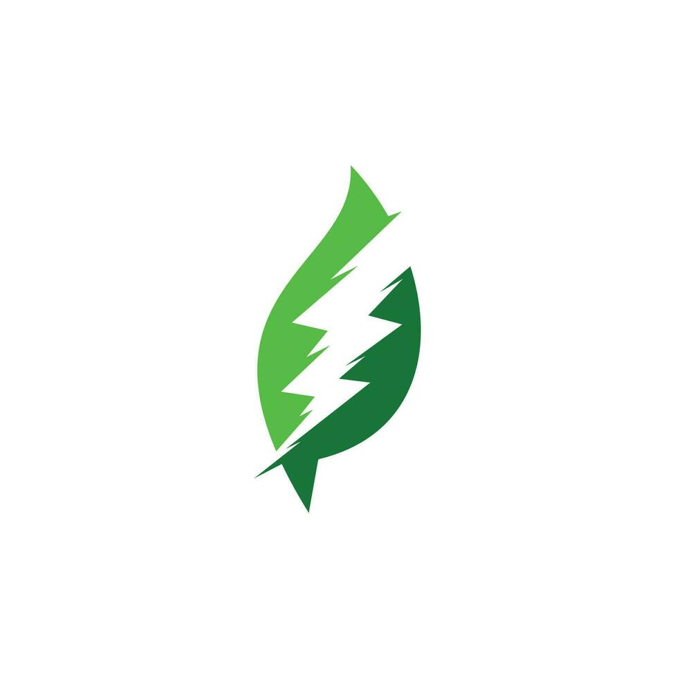 modelo de design de logotipo de folha de trovão. elemento de design de logotipo de energia de energia verde vetor