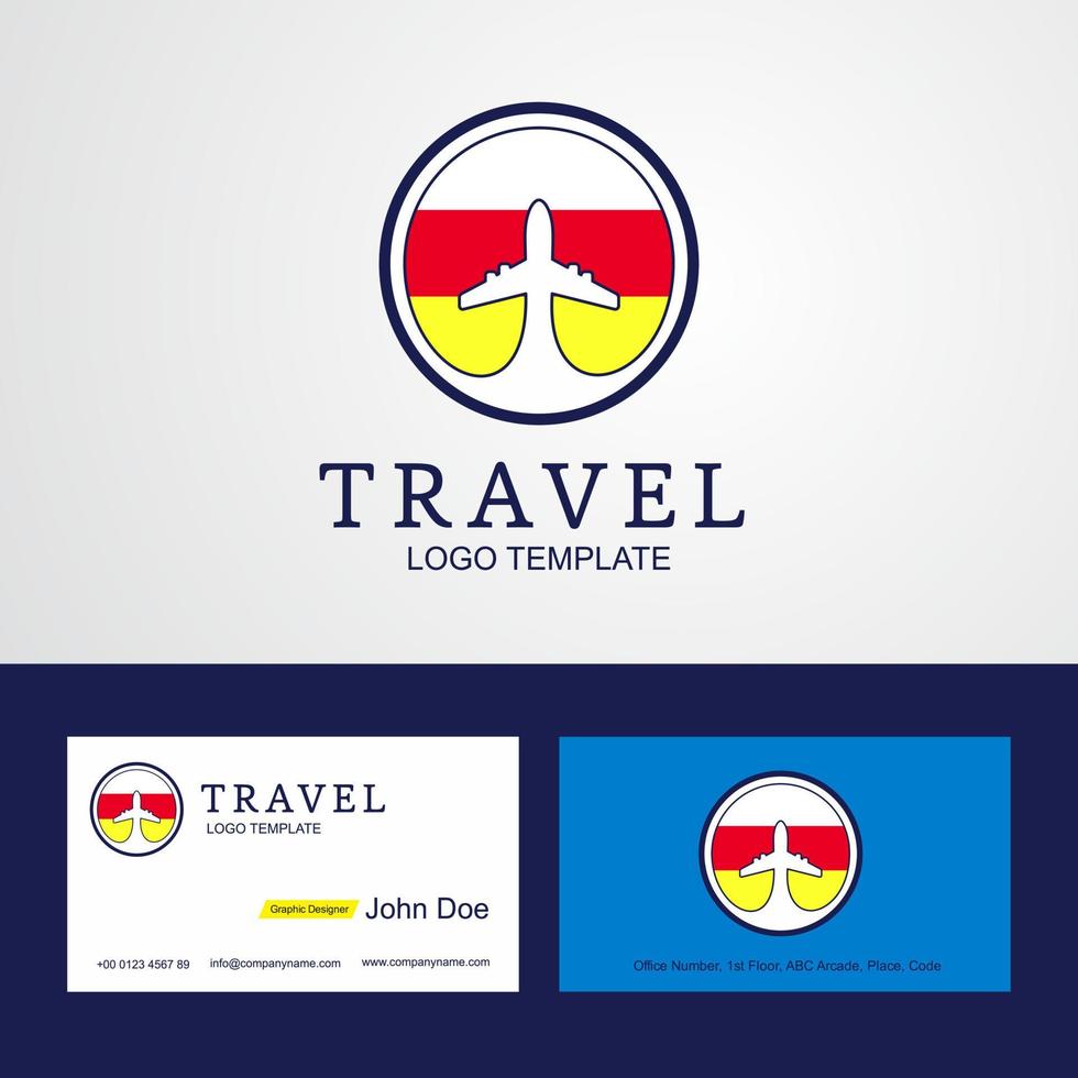 viajar o logotipo da bandeira do círculo criativo da ossétia do norte e design de cartão de visita vetor