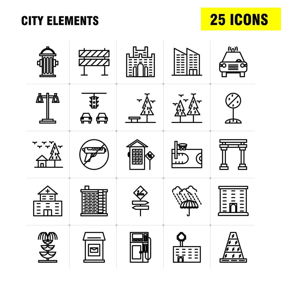 ícones de linha de elementos da cidade definidos para infográficos kit uxui móvel e design de impressão incluem carro veículo viagens transporte balanço crianças parques jogar eps 10 vector