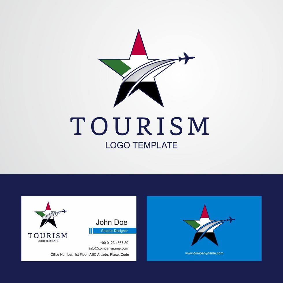 logotipo de estrela criativa da bandeira do sudão de viagem e design de cartão de visita vetor