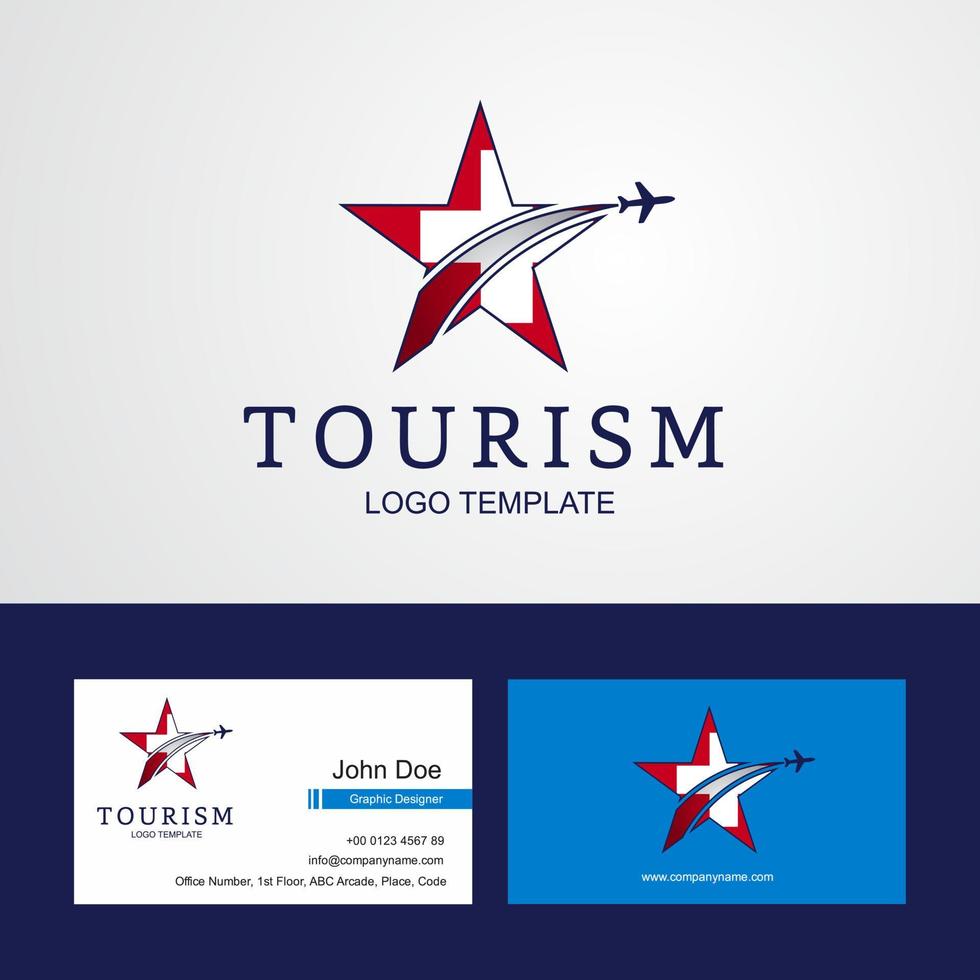 viagem suíça bandeira logotipo estrela criativa e design de cartão de visita vetor