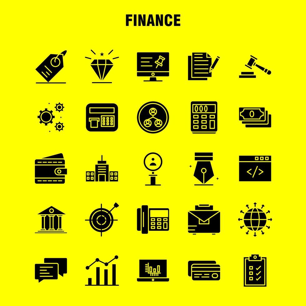 conjunto de ícones de glifo sólido para infográficos kit uxui móvel e design de impressão incluem pino de computador texto pesquisa de finanças pesquisa de finanças homem conjunto de ícones vetor