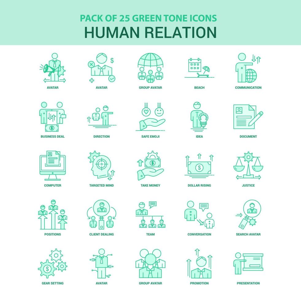 25 conjunto de ícones de relação humana verde vetor