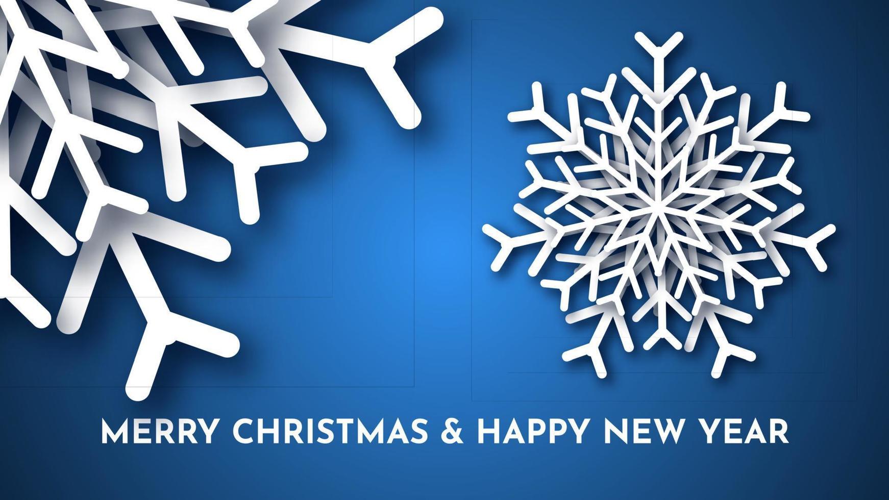 fundo azul escuro de natal com flocos de neve de brilho de papel branco. decoração de férias de flocos de neve de ano novo. ilustração vetorial vetor