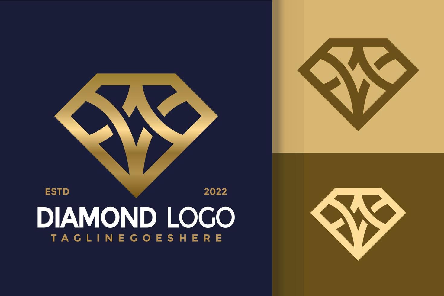 luxo um design de logotipo de diamante de carta, vetor de logotipos de identidade de marca, logotipo moderno, modelo de ilustração vetorial de designs de logotipo