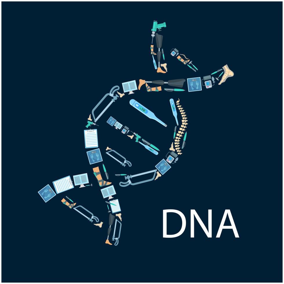 cartaz de vetor de dna de ortopedia e ortopedia