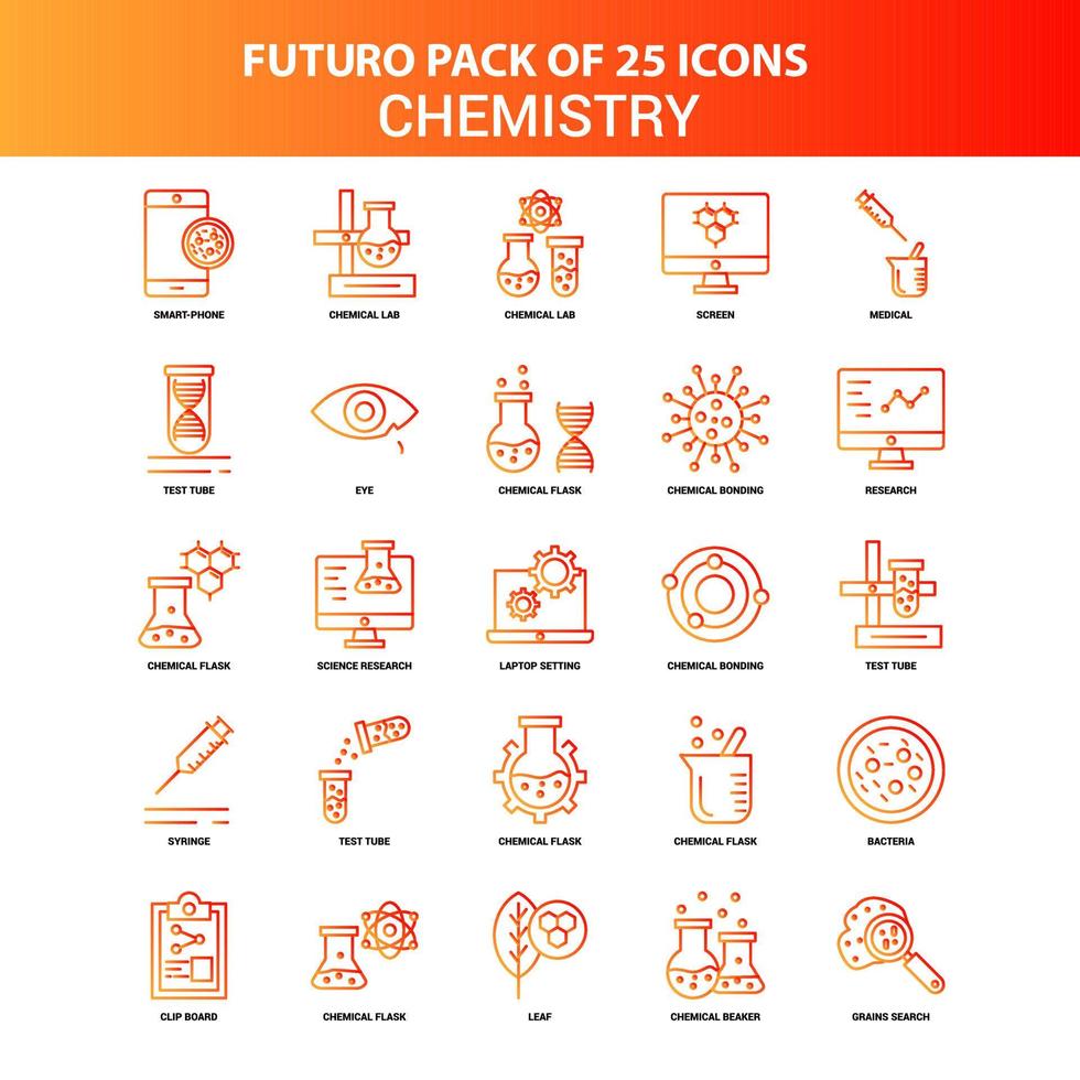 conjunto de ícones de química laranja futuro 25 vetor