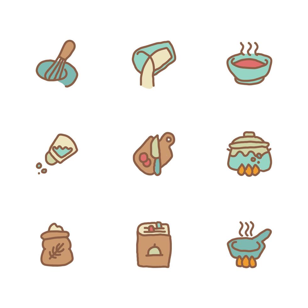 ícones de culinária rabiscados vetor